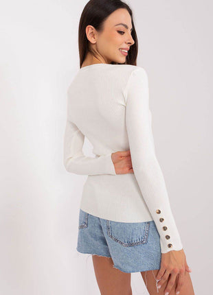 Ribbed Viscose Sweater with Button Sleeve Detail - MimiStylez