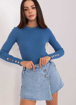 Ribbed Viscose Sweater with Button Sleeve Detail - MimiStylez