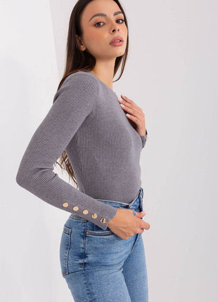 Ribbed Viscose Sweater with Button Sleeve Detail - MimiStylez