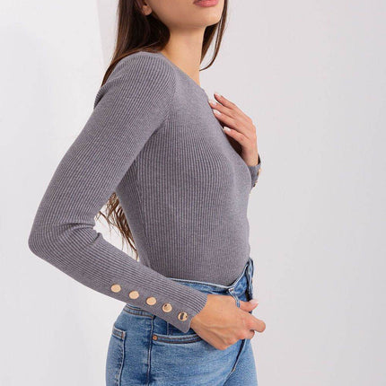 Ribbed Viscose Sweater with Button Sleeve Detail - MimiStylez