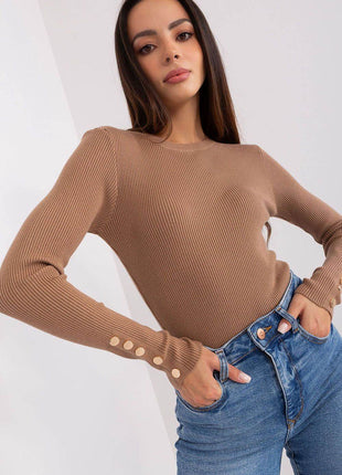 Ribbed Viscose Sweater with Button Sleeve Detail - MimiStylez