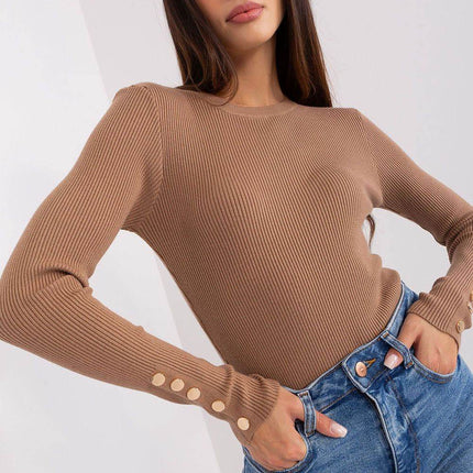 Ribbed Viscose Sweater with Button Sleeve Detail - MimiStylez