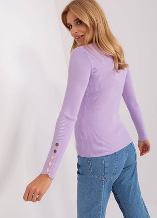 Ribbed Viscose Sweater with Button Sleeve Detail - MimiStylez