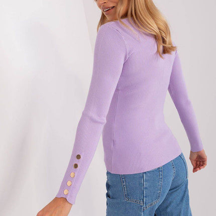 Ribbed Viscose Sweater with Button Sleeve Detail - MimiStylez