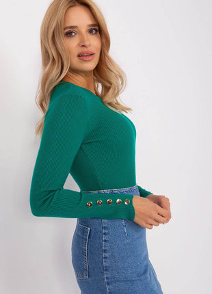 Ribbed Viscose Sweater with Button Sleeve Detail - MimiStylez
