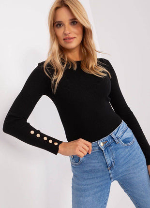 Ribbed Viscose Sweater with Button Sleeve Detail - MimiStylez