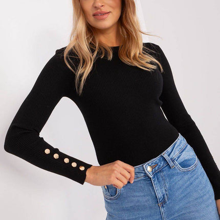 Ribbed Viscose Sweater with Button Sleeve Detail - MimiStylez