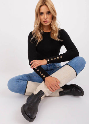 Ribbed Viscose Sweater with Button Sleeve Detail - MimiStylez