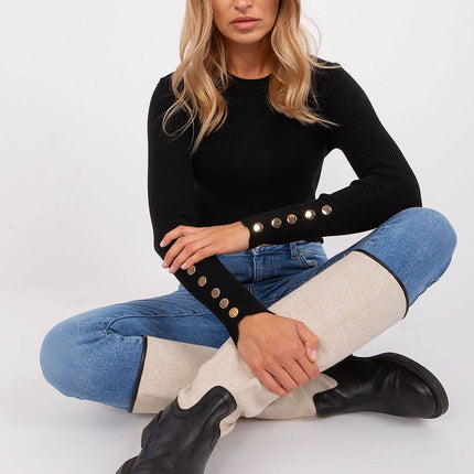 Ribbed Viscose Sweater with Button Sleeve Detail - MimiStylez