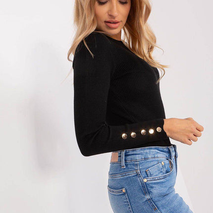 Ribbed Viscose Sweater with Button Sleeve Detail - MimiStylez