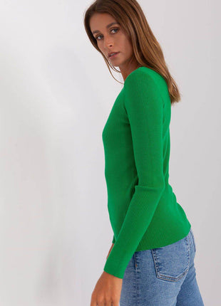 Ribbed V-Neck Sweater with Decorative Zircon Buttons - MimiStylez
