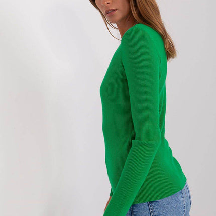 Ribbed V-Neck Sweater with Decorative Zircon Buttons - MimiStylez