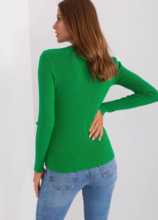 Ribbed V-Neck Sweater with Decorative Zircon Buttons - MimiStylez