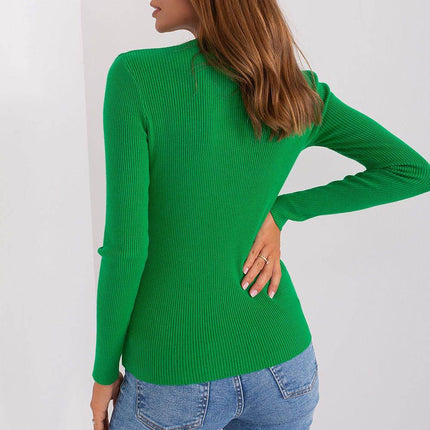 Ribbed V-Neck Sweater with Decorative Zircon Buttons - MimiStylez