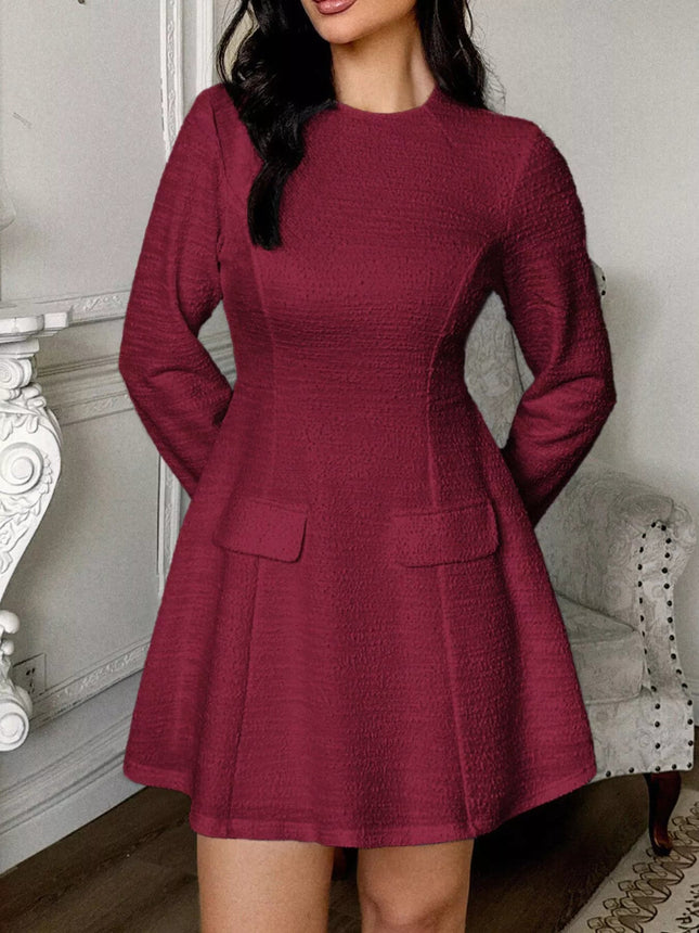 Cutout Back Long Sleeve Mini Dress - MimiStylez