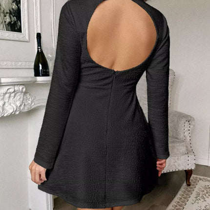 Cutout Back Long Sleeve Mini Dress - MimiStylez