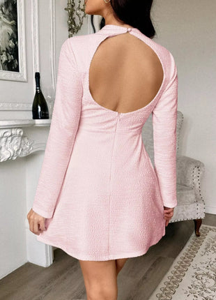 Cutout Back Long Sleeve Mini Dress - MimiStylez