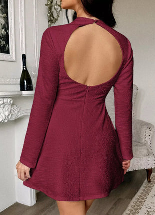 Cutout Back Long Sleeve Mini Dress - MimiStylez