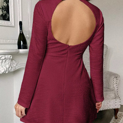 Cutout Back Long Sleeve Mini Dress - MimiStylez