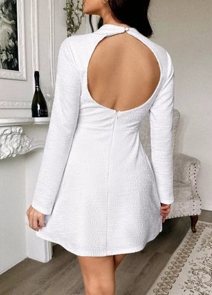Cutout Back Long Sleeve Mini Dress - MimiStylez