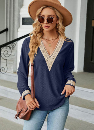V-Neck Long Sleeve Blouse - MimiStylez