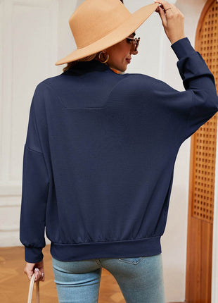 Half Zip Dropped Shoulder Sweatshirt - MimiStylez