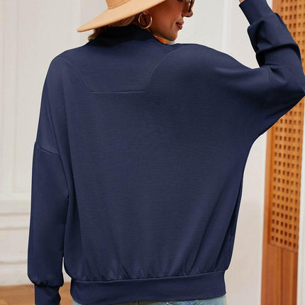 Half Zip Dropped Shoulder Sweatshirt - MimiStylez