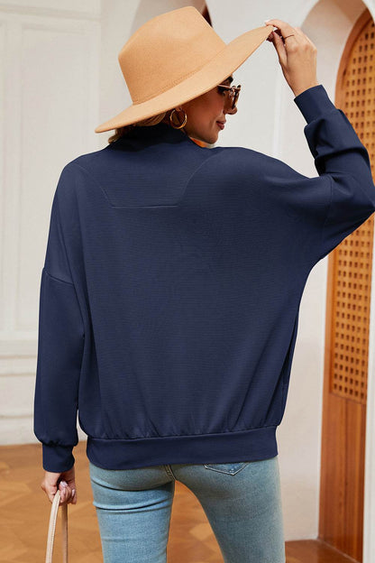 Half Zip Dropped Shoulder Sweatshirt - MimiStylez