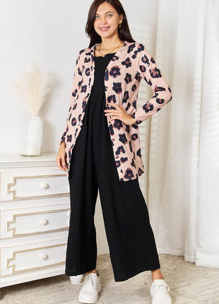 Double Take Printed Button Front Longline Cardigan - MimiStylez