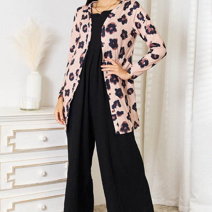 Double Take Printed Button Front Longline Cardigan - MimiStylez