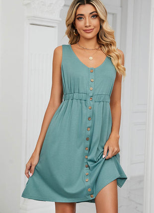 Buttoned Wide Strap Mini Dress - MimiStylez