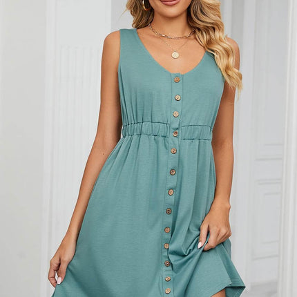 Buttoned Wide Strap Mini Dress - MimiStylez