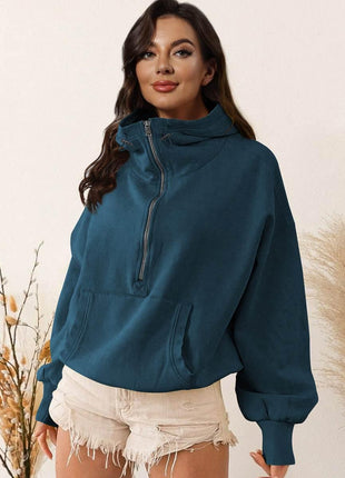 Zip-Up Dropped Shoulder Hoodie - MimiStylez