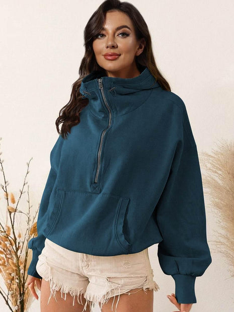 Zip-Up Dropped Shoulder Hoodie - MimiStylez
