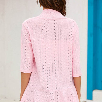Eyelet Open Front Cardigan - MimiStylez