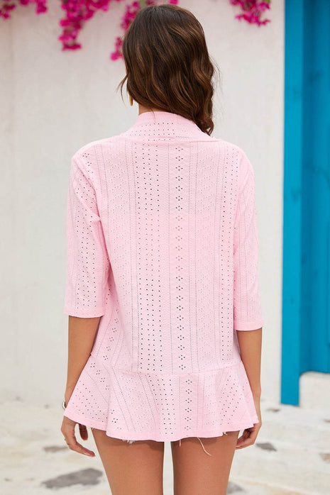Eyelet Open Front Cardigan - MimiStylez