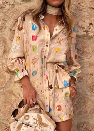 Colorful Print Shirt and Shorts Matching Set - MimiStylez