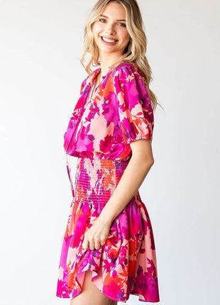 First Love Floral Short Sleeve Smocked Mini Dress - MimiStylez