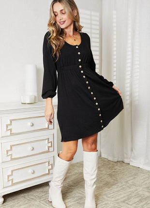 Double Take Scoop Neck Empire Waist Long Sleeve Magic Dress - MimiStylez