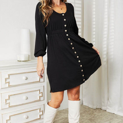 Double Take Scoop Neck Empire Waist Long Sleeve Magic Dress - MimiStylez