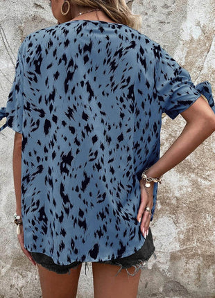 Tied Printed Boat Neck Blouse - MimiStylez