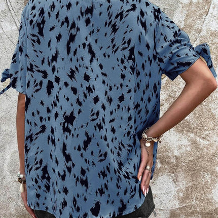 Tied Printed Boat Neck Blouse - MimiStylez