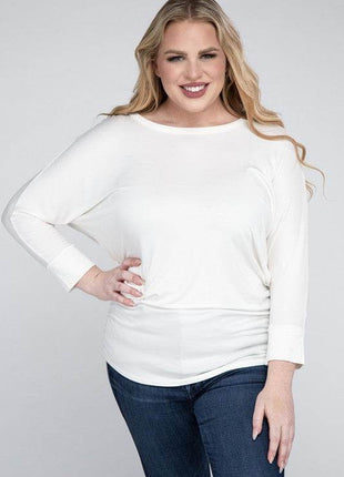 Plus Luxe Rayon Boat Neck 3/4 Sleeve Top - MimiStylez