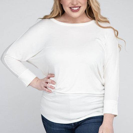 Plus Luxe Rayon Boat Neck 3/4 Sleeve Top - MimiStylez