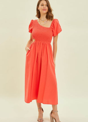 HEYSON Smocked Cutout Midi Dress - MimiStylez