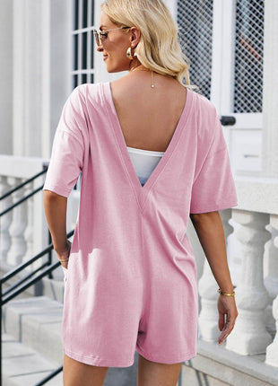 Backless Round Neck Half Sleeve Romper - MimiStylez