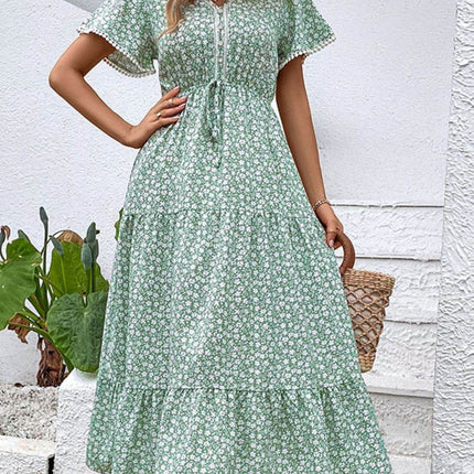 Ditsy Floral V-Neck Tiered Dress - MimiStylez