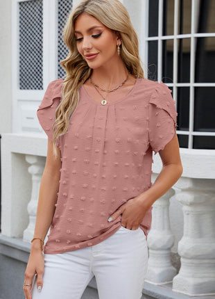 Swiss Dot Round Neck Short Sleeve T-Shirt - MimiStylez
