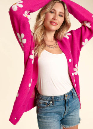 Haptics Full Size Daisy Floral Button Down Long Sleeve Cardigan - MimiStylez