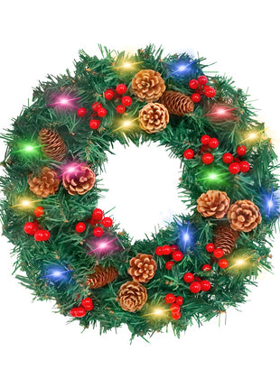 24 - Inch Christmas Wreath. Unlit, Yellow - Lit, Colorful - Lit Styles